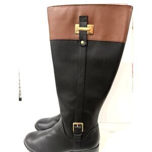 Karen Scott Deliee Knee High Riding Boots Black Cognac Two Tone Buckle Womens 8M